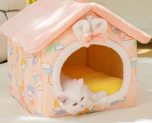 Foldable Dog House Pet Cat Bed Winter Dog Villa Sleep Kennel Removable Nest Warm Enclosed Cave Sofa Pets Supplies - Bellarte Enchanté Foldable Dog House Pet Cat Bed Winter Dog Villa Sleep Kennel Removable Nest Warm Enclosed Cave Sofa Pets Supplies